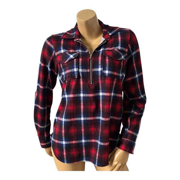 LOVE POTION Womens Size Small Plaid Convertible Sleeve Half Zip Flannel Shirt - Picture 1 of 8